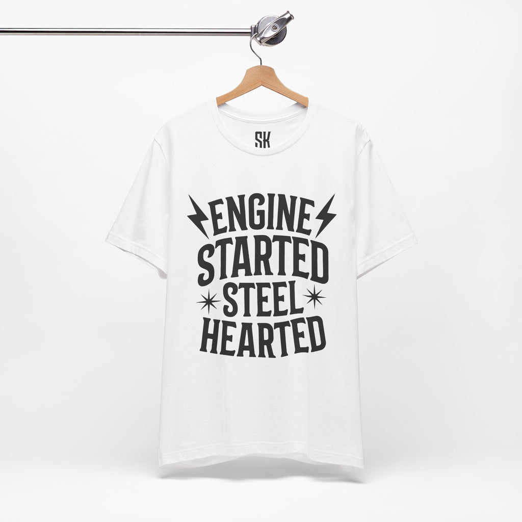 Engine Started Steel Hearted Outlaw T-Shirt | Distressed Vintage Rebel Tee | White