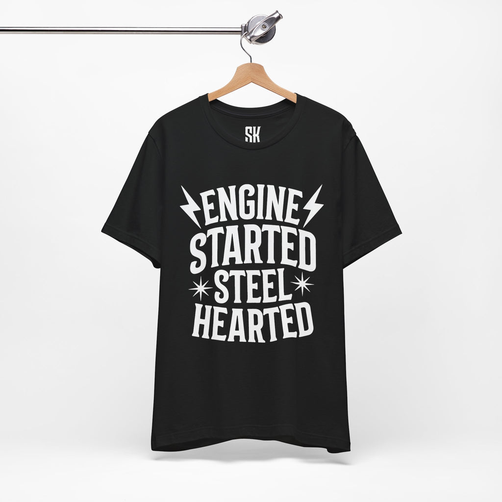 Engine Started Steel Hearted Outlaw T-Shirt | Distressed Vintage Rebel Tee | Black