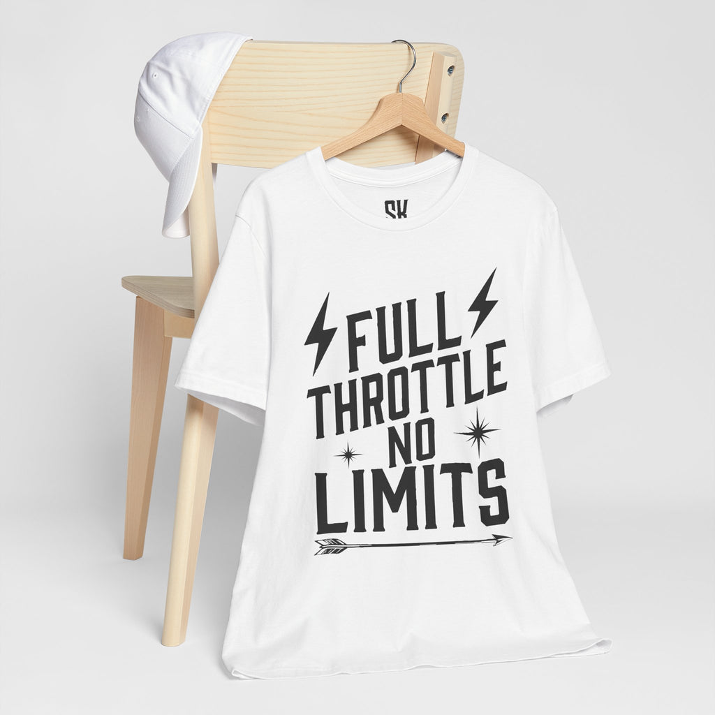 Full Throttle No Limits | Bold Distressed Outlaw T-Shirt | White