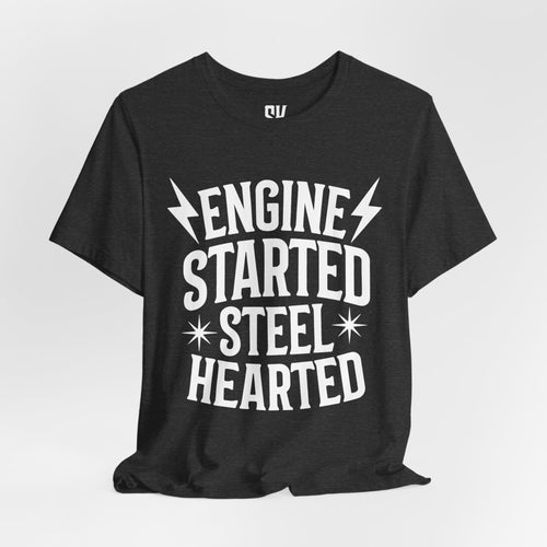 Engine Started Steel Hearted Outlaw T-Shirt | Distressed Vintage Rebel Tee | Heather Dark Grey