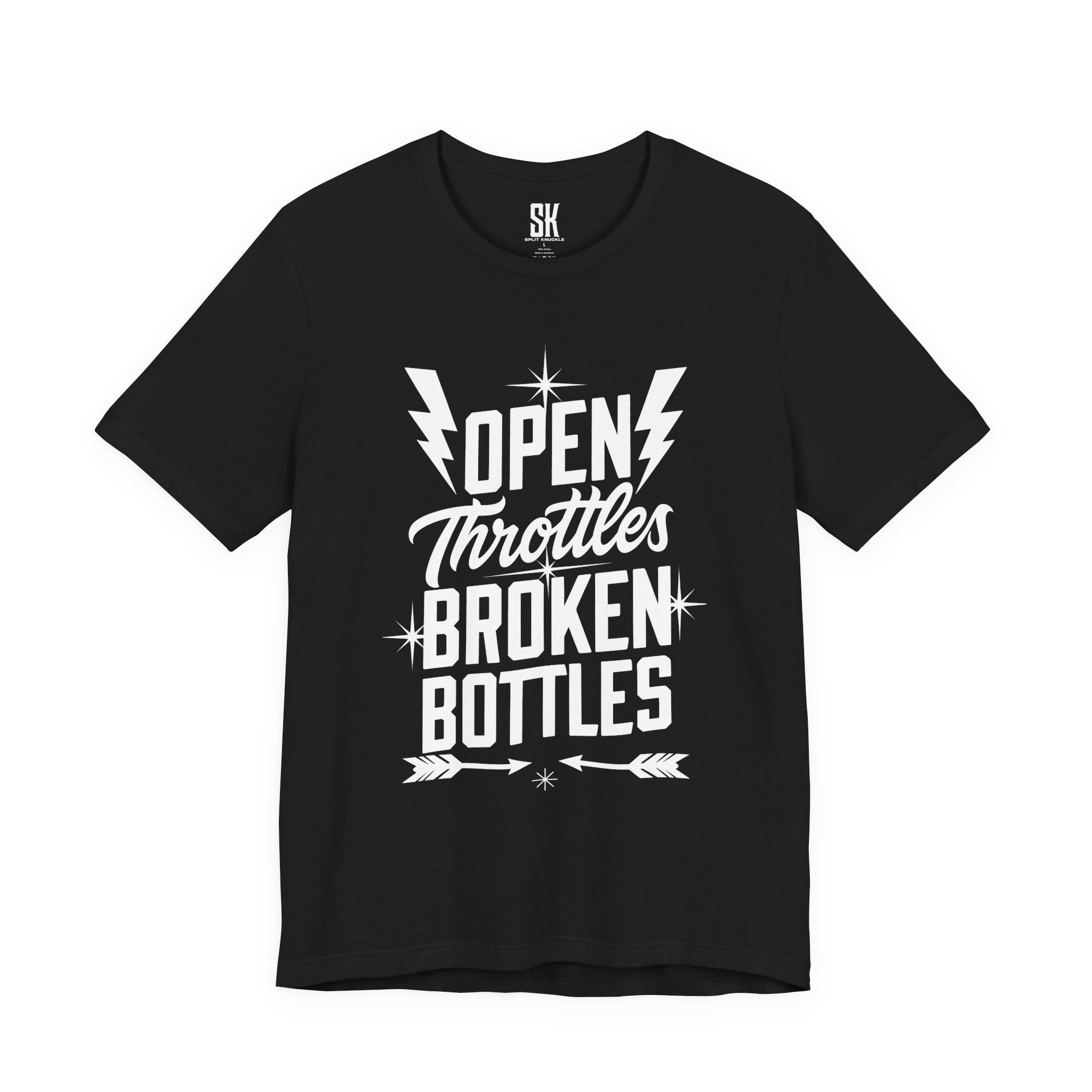 Open Throttles Broken Bottles | Bold Distressed Outlaw T-Shirt | Black