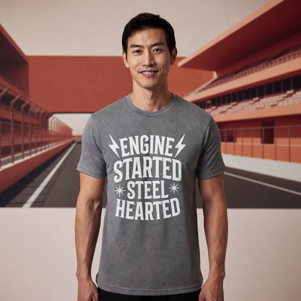 Engine Started Steel Hearted Outlaw T-Shirt | Distressed Vintage Rebel Tee | Heather Dark Grey