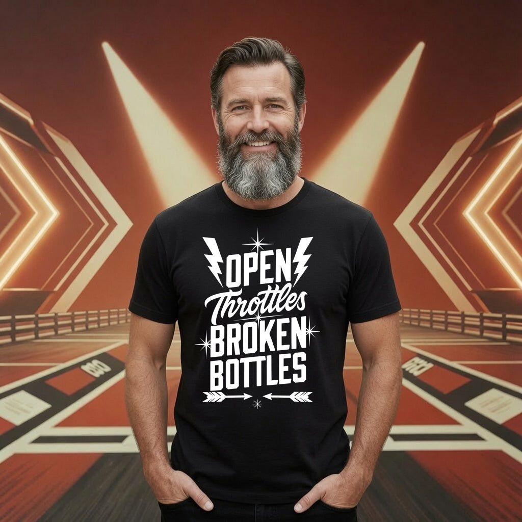 Open Throttles Broken Bottles | Bold Distressed Outlaw T-Shirt | Black