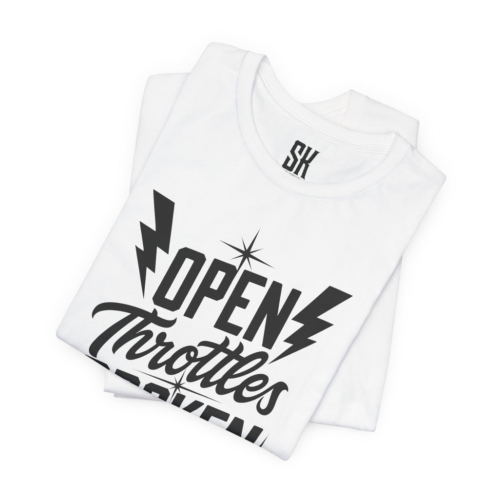 Open Throttles Broken Bottles | Bold Distressed Outlaw T-Shirt | White