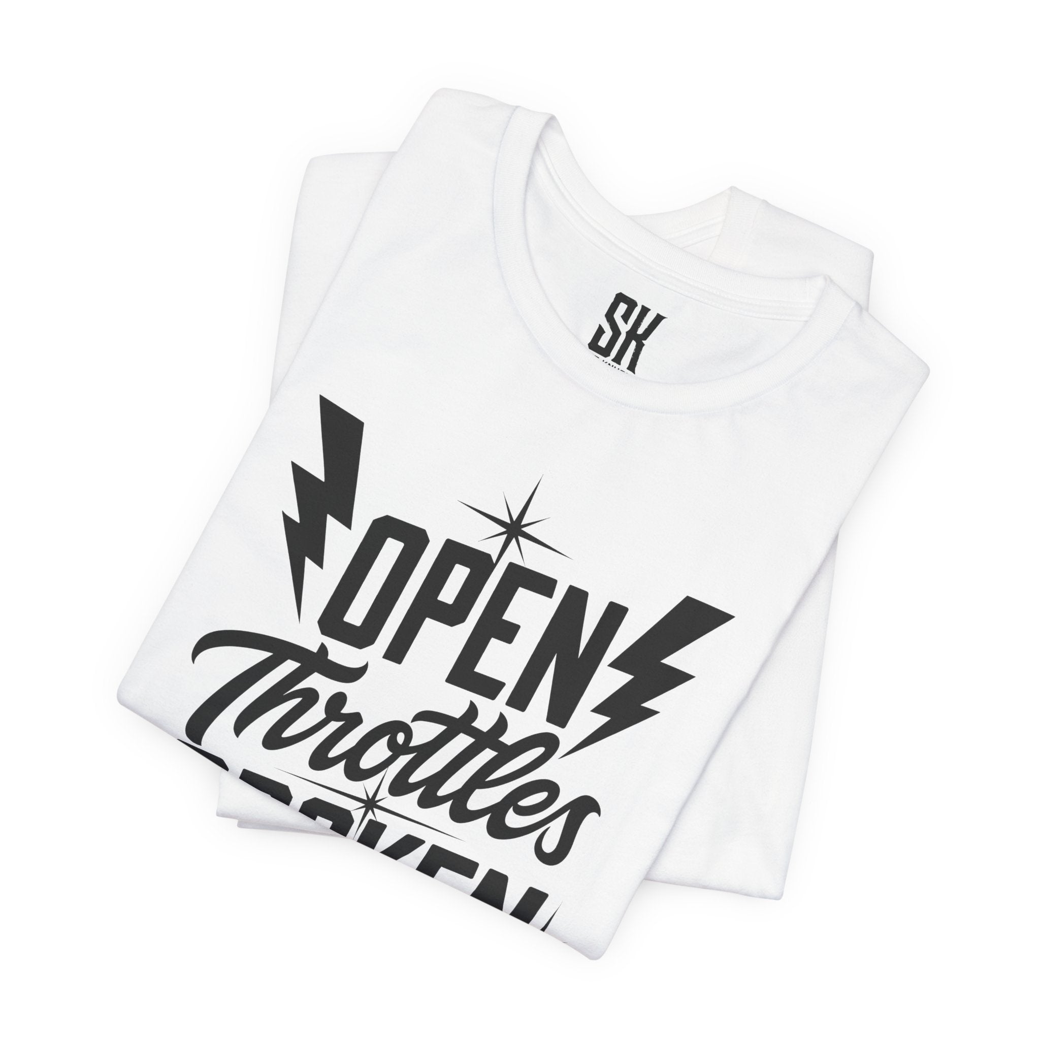 Open Throttles Broken Bottles | Bold Distressed Outlaw T-Shirt | White
