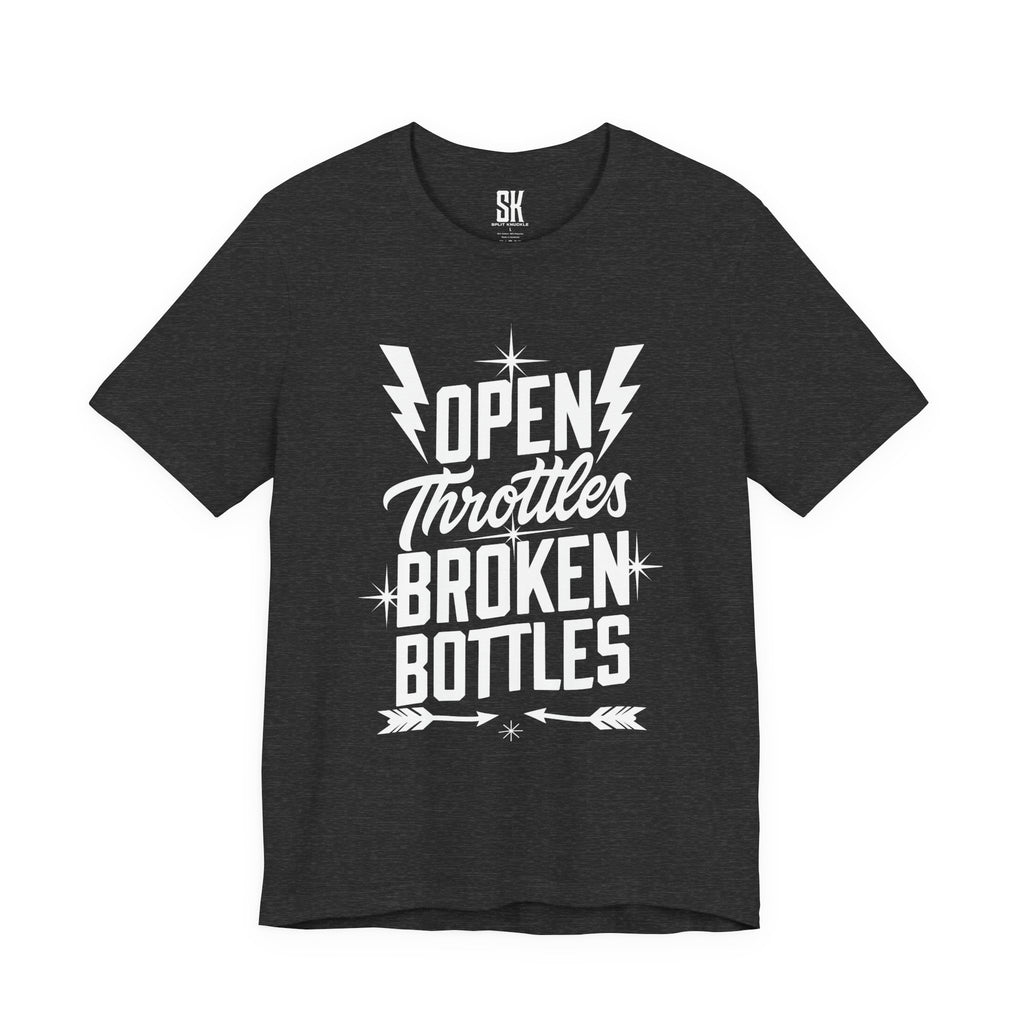 Open Throttles Broken Bottles Outlaw T-Shirt | Distressed Vintage Rebel Tee | Heather Dark Grey