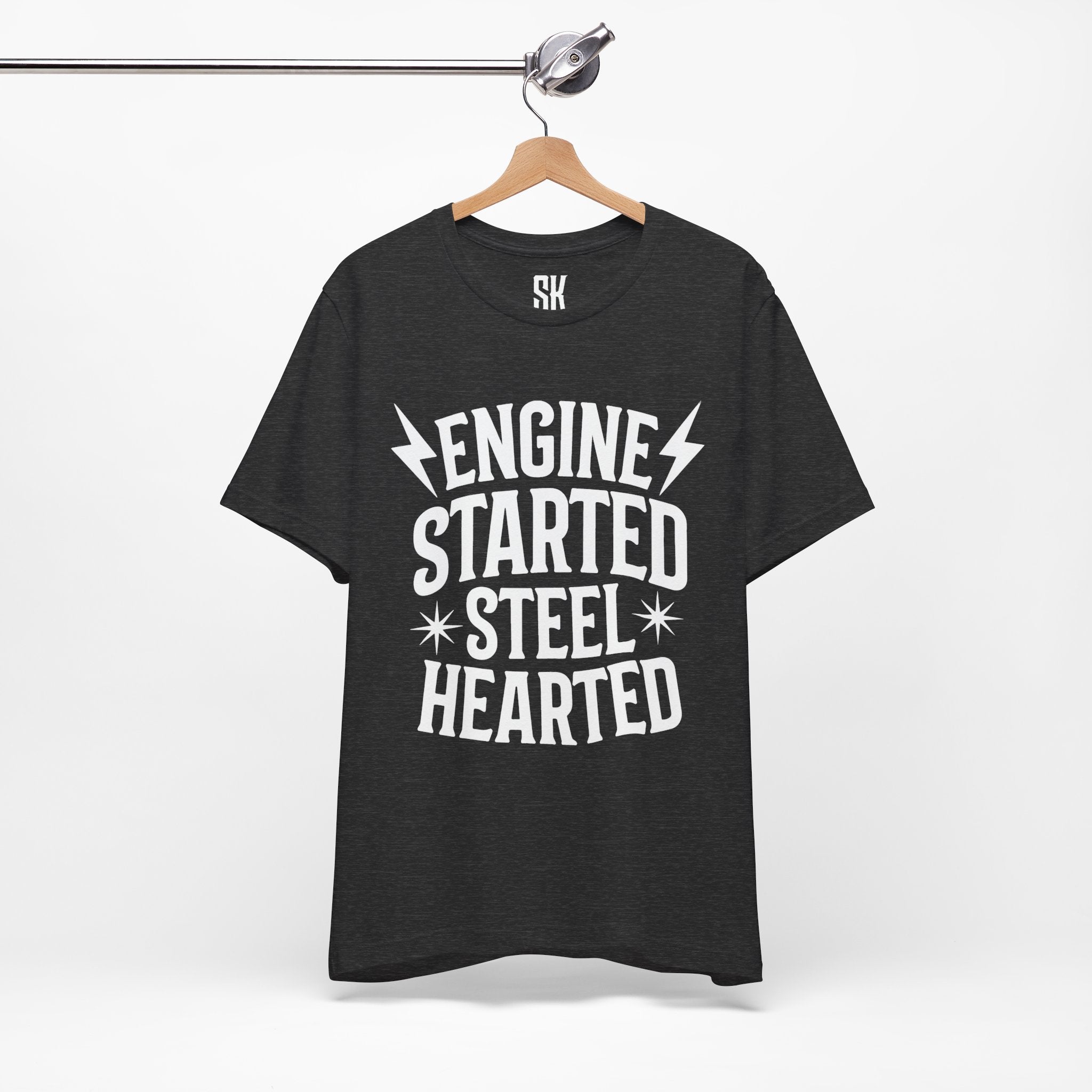 Engine Started Steel Hearted Outlaw T-Shirt | Distressed Vintage Rebel Tee | Heather Dark Grey
